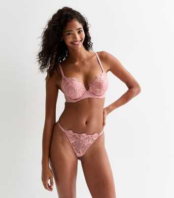 Pink Floral Embroidered Thong