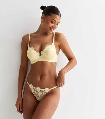 Pale Yellow Floral Embroidered Thong