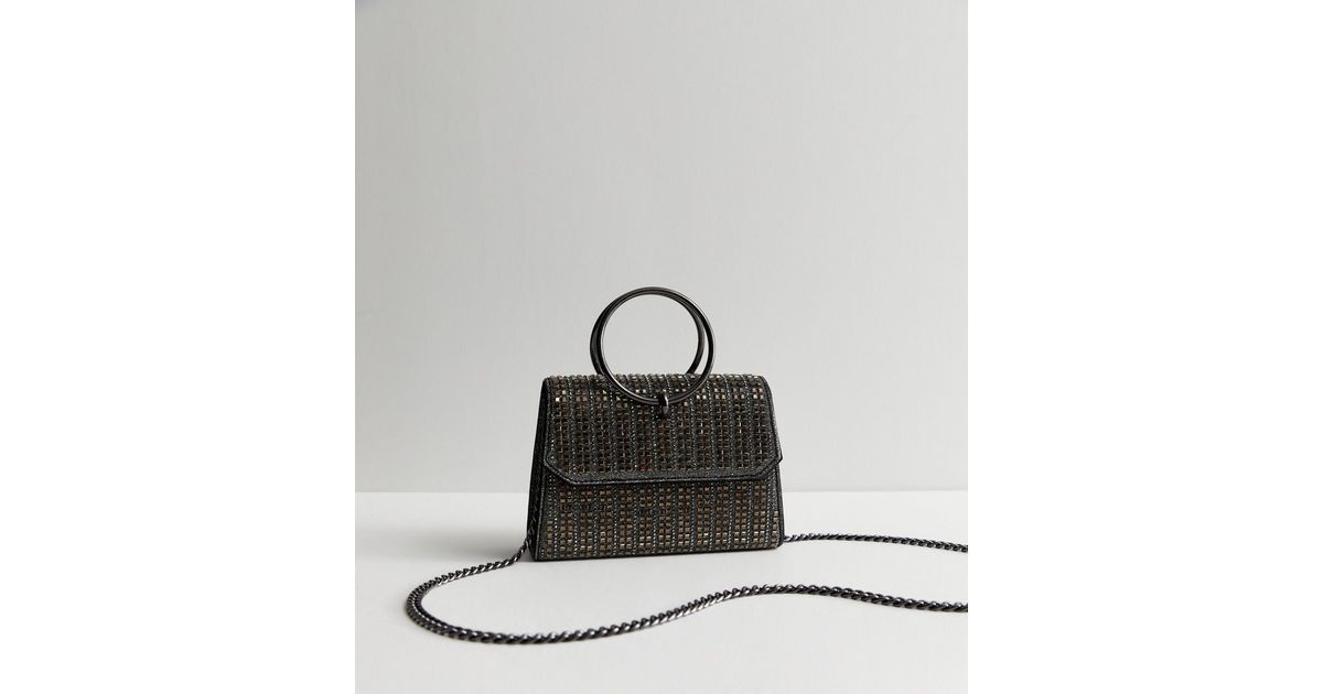 Pewter Embellished Grab Handle Bag New Look