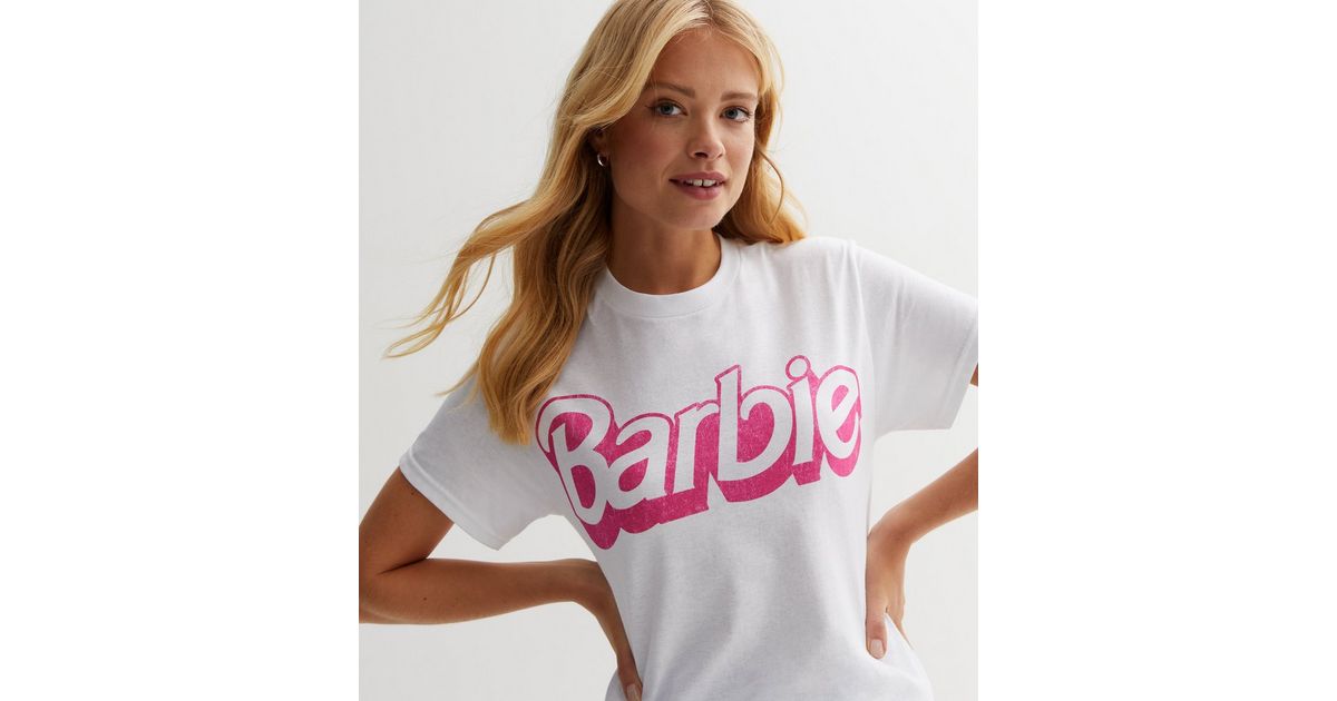 White Cotton Barbie Logo Oversized T-Shirt