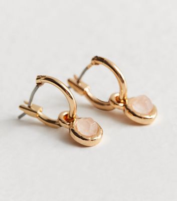 Pink Semi Precious Stone Charm Hoop Earrings New Look