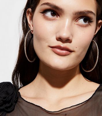 Silver diamante hoops discount