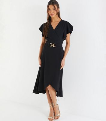 Buckle wrap cheap midi dress