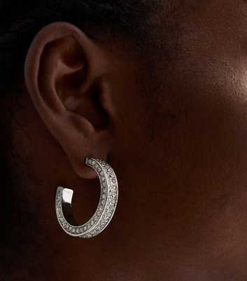 Silver Diamanté Chunky Hoop Earrings