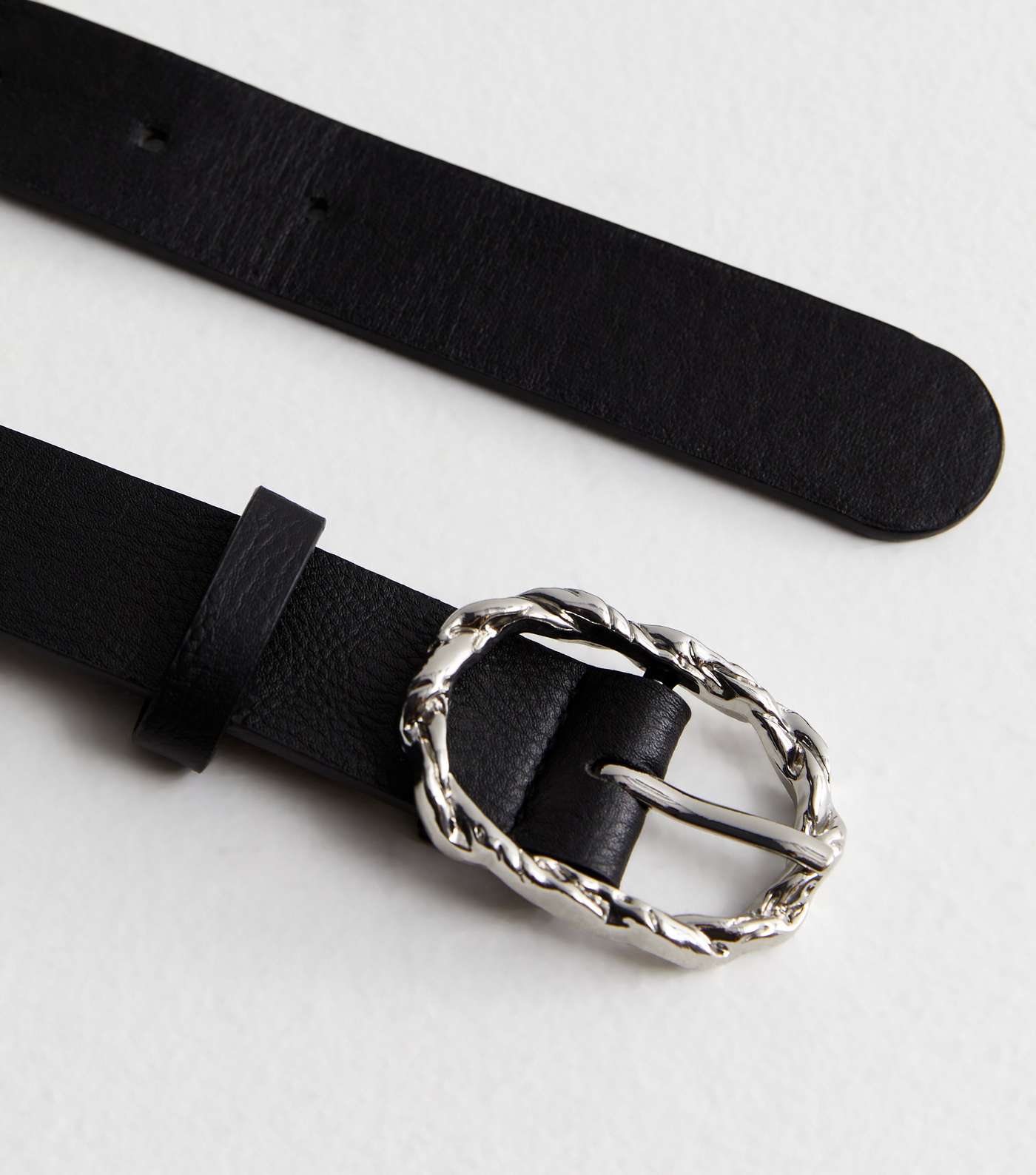 Black Leather-Look Textured Buckle Belt Image 3