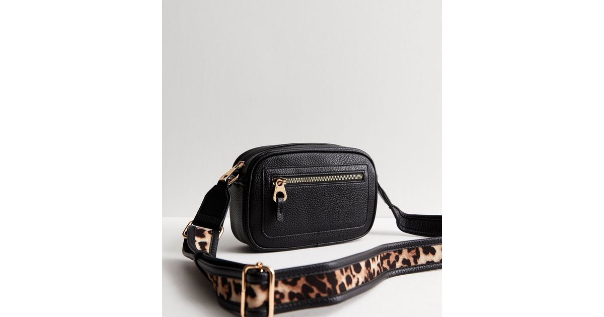 Black LeatherLook Leopard Strap Cross Body Bag New Look