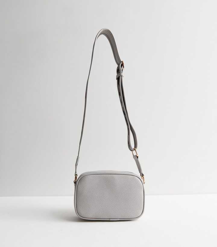 Grey Leather-Look Leopard Strap Cross Body Bag