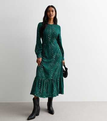 Gini London Dark Green Leopard Print Midi Dress