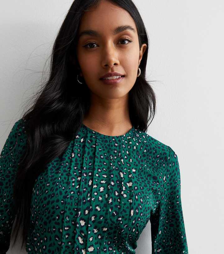 Gini London Dark Green Leopard Print Midi Dress | New Look