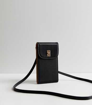 Black Leather-Look Cross Body Phone Bag