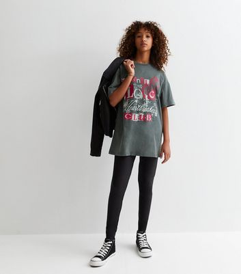 Girls Dark Grey Cotton Heartbreaker Logo Long Oversized T-Shirt New Look
