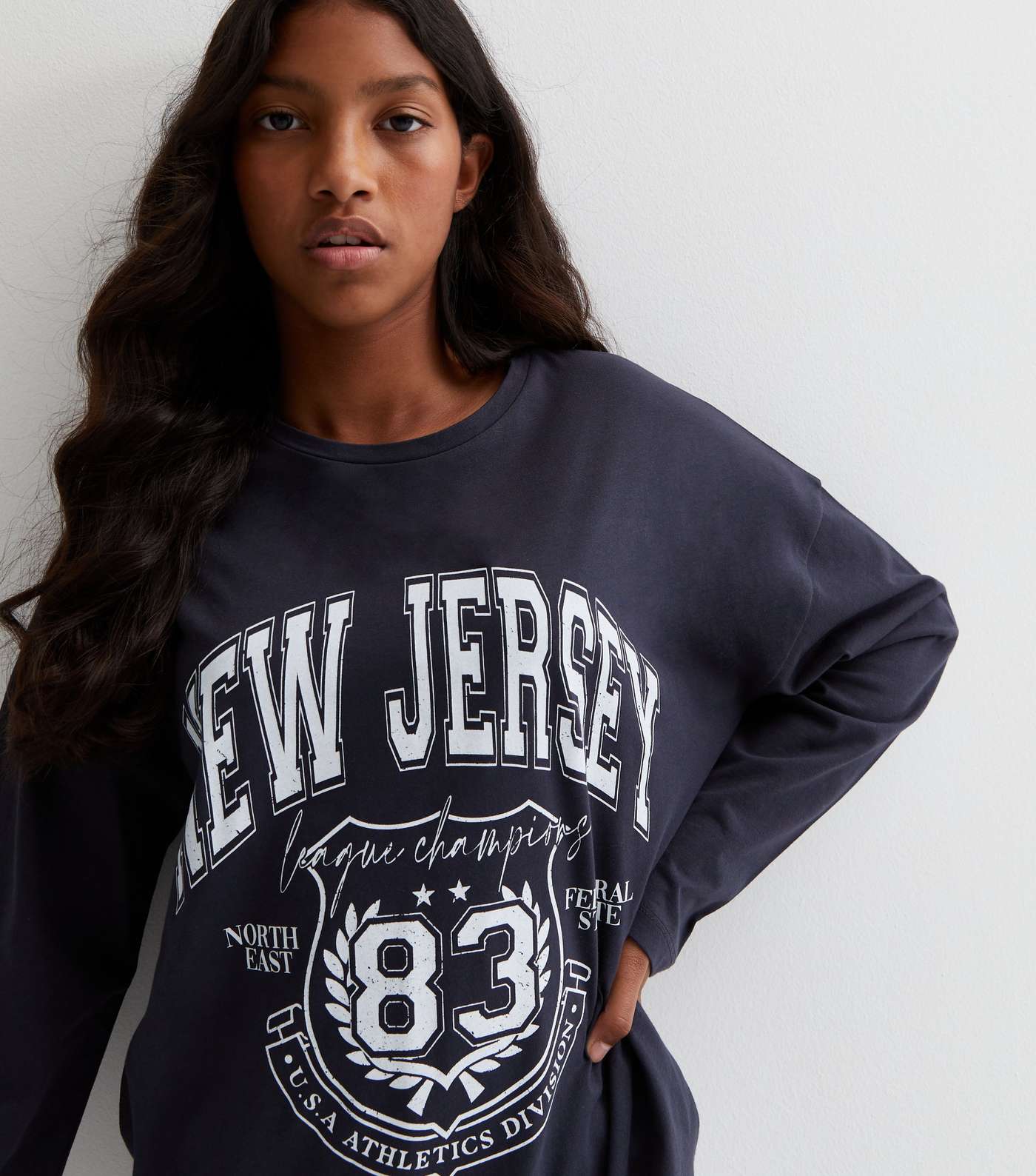 Girls Dark Grey Cotton New Jersey Logo Oversized Sweatshirt Image 2