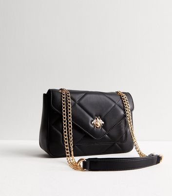 Black Quilted Bee Cross Body Bag New Look