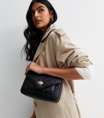 Black Quilted Bee Cross Body Bag New Look