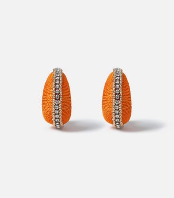Freedom Bright Orange Diamante Hoop Earrings New Look