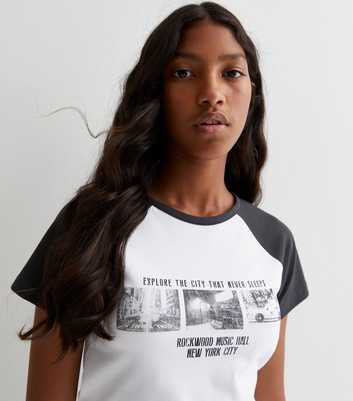 Girls Dark Grey NYC Graphic Raglan T-Shirt