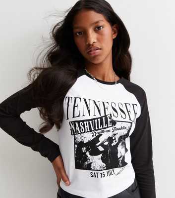 Girls Black Photographic Tennessee Logo Raglan Top