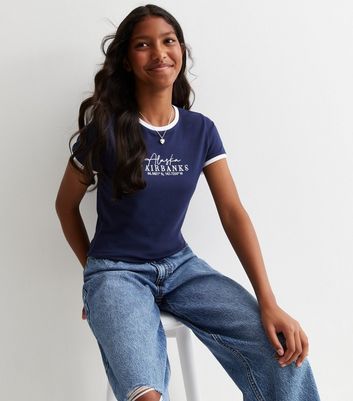 Girls Bright Blue Alaska Logo Ringer T-Shirt New Look