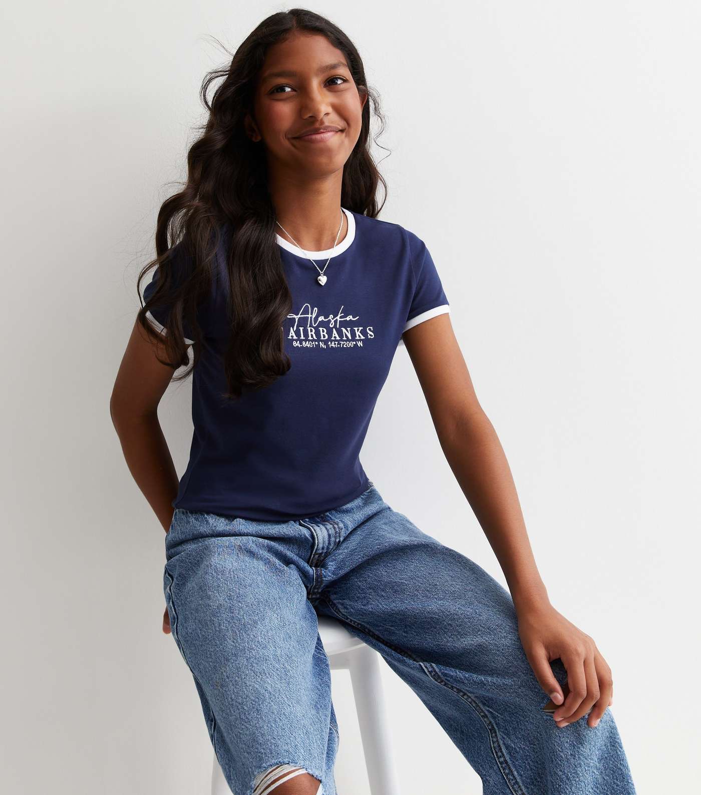 Girls Bright Blue Alaska Logo Ringer T-Shirt Image 2