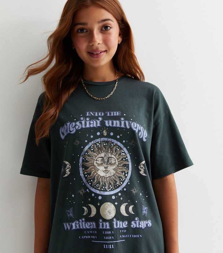 Girls Dark Grey Celestial Oversized Logo T-Shirt