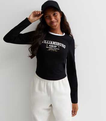 Girls Black Williamsburg Logo Long Sleeve Top