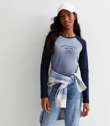 Girls Blue Mount Rushmore Logo Long Sleeve Raglan Top