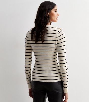 White Stripe Long Sleeve Polo Top New Look