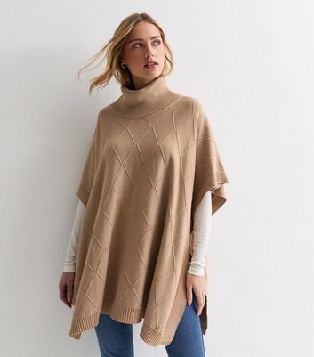 Blue Vanilla Stone Knit Roll Neck Poncho New Look