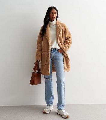 Long camel teddy clearance coat