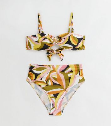 Gini London Multicoloured Tropical Print Bandeau Bikini Set New Look