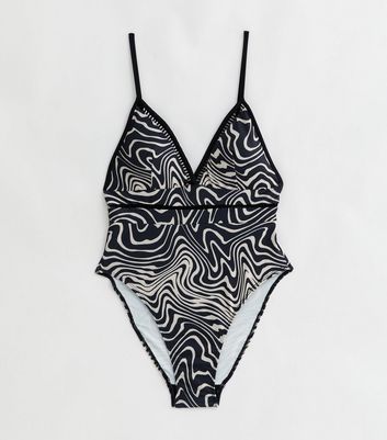 Gini London Black Swirl Print Strappy Swimsuit New Look