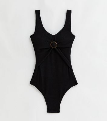 Gini London Black Textured Ring Swimsuit New Look