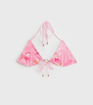Gini London Pink Floral Triangle Bikini Top New Look