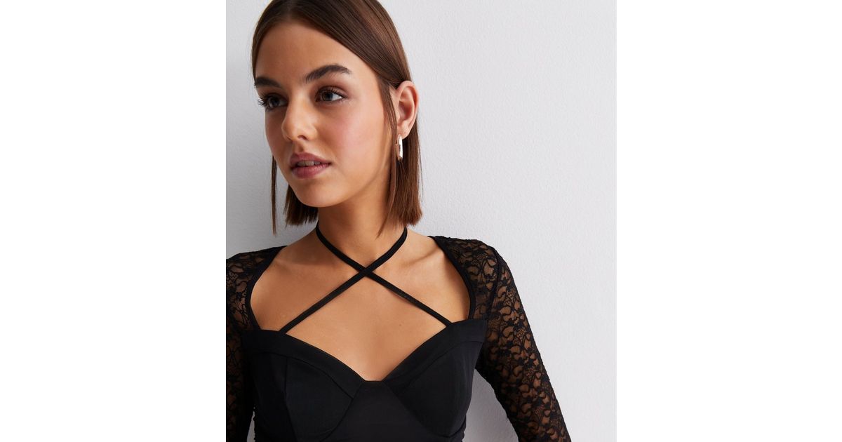 Plunge Neck Corset Crop Top in Black