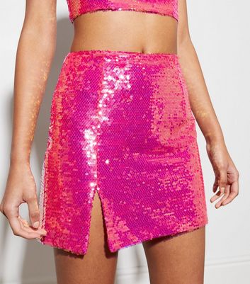 Pink Vanilla Pink Sequin Split Hem Mini Skirt New Look