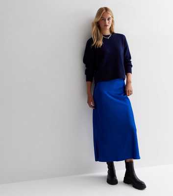 Tall Bright Blue Bias Cut Satin Midaxi Skirt
