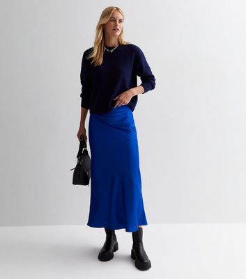 Tall Bright Blue Bias Cut Satin Midaxi Skirt New Look