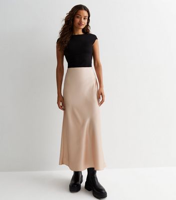 Petite beige bias 2025 cut midi skirt