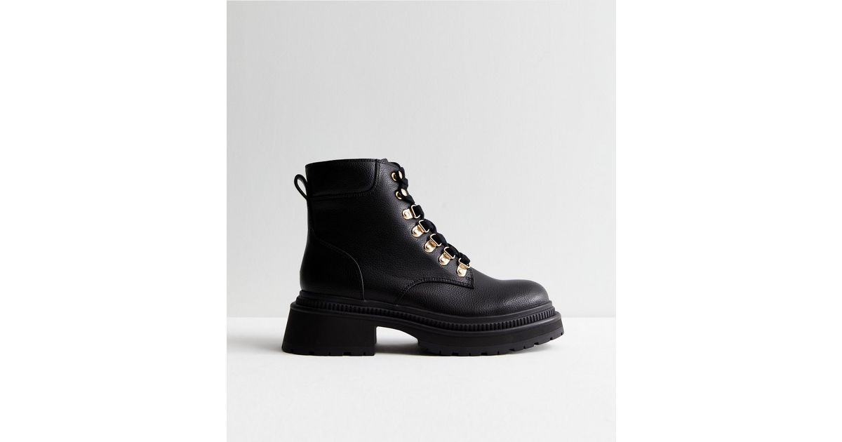 Black Leather-Look Chunky Biker Boots | New Look