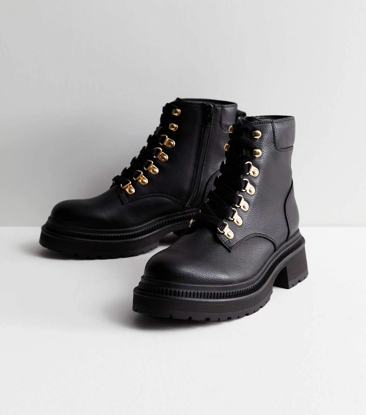 Black Leather-Look Chunky Biker Boots Image 5