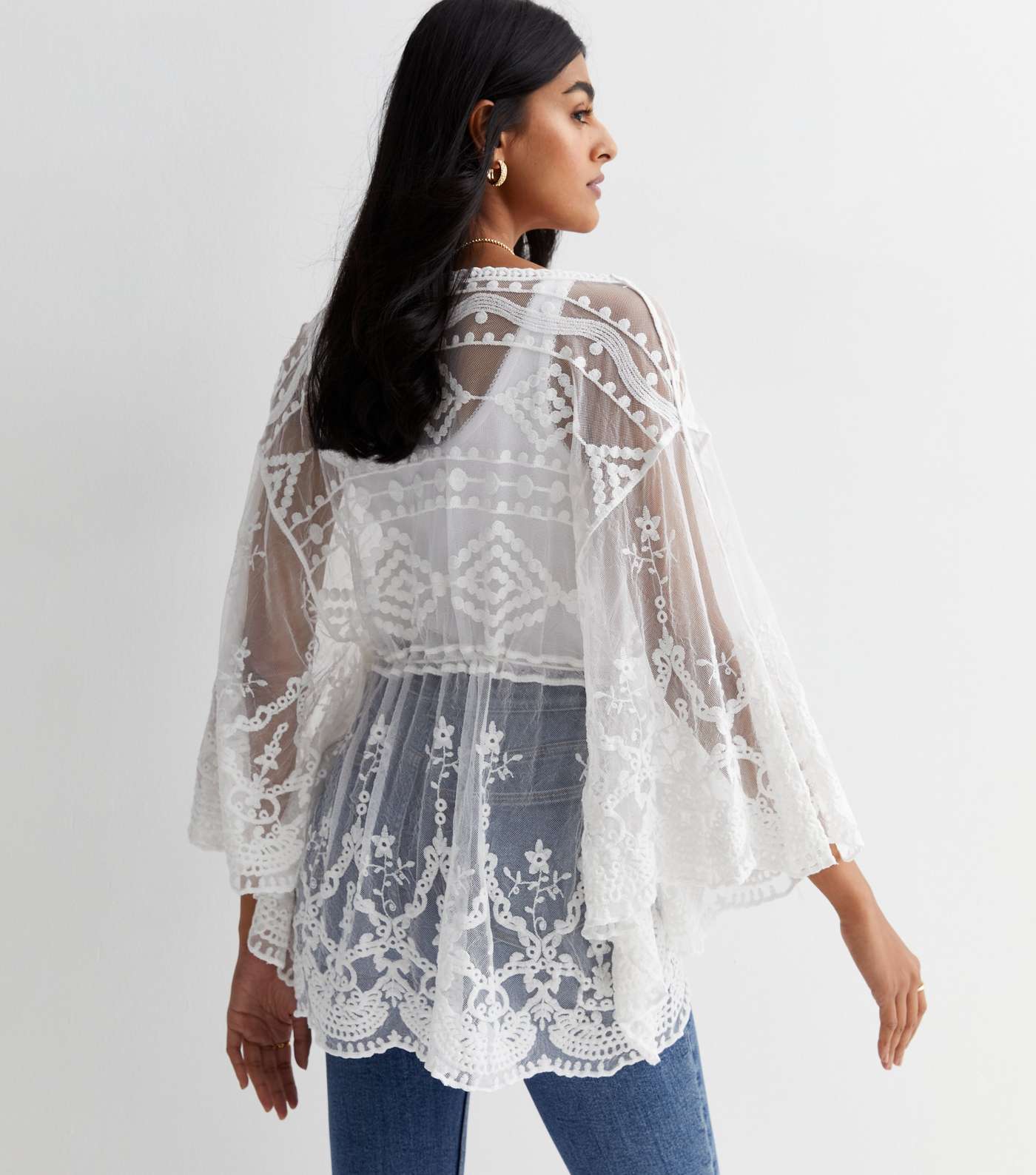 Gini London White Lace Embroidered Tie Front Top Image 4