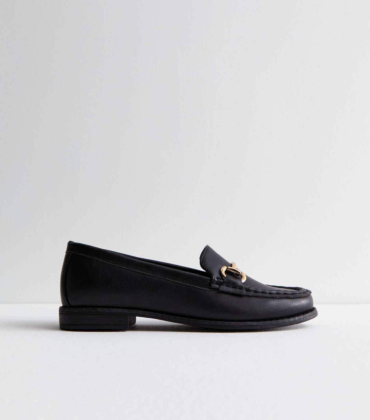 Black Leather-Look Snaffle Trim Loafers Image 3