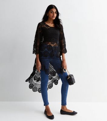 Long sleeve round neck high low lace outlet blouse