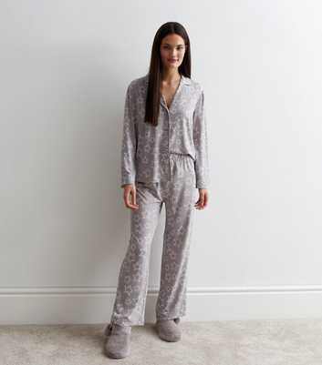 Light Grey Revere Trouser Pyjama Set with Star Print