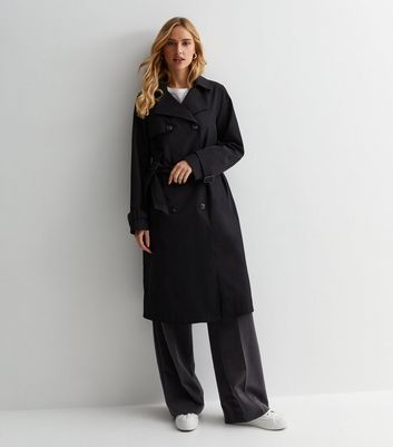 Black belted trench coat best sale