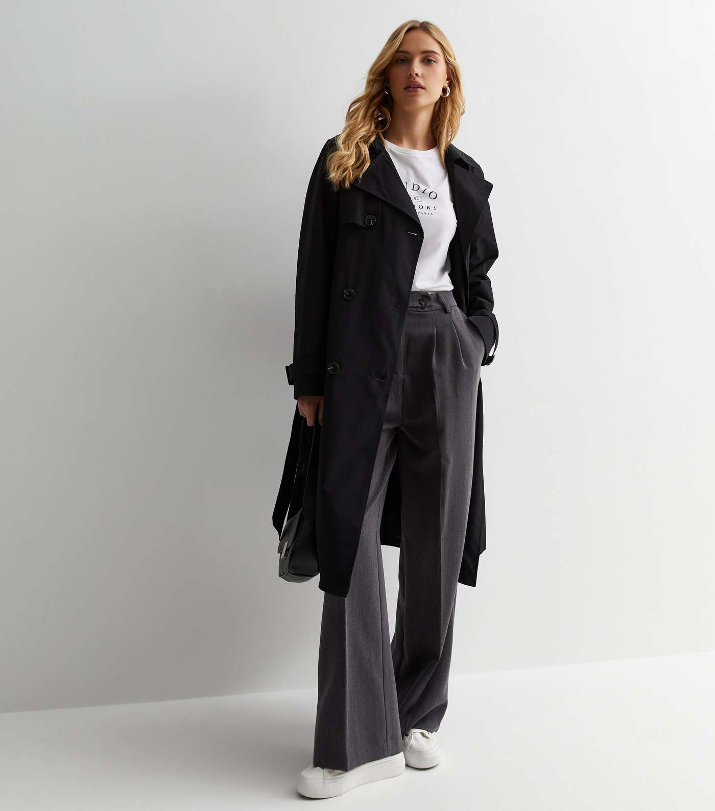 Black Belted Trench Coat Image 3