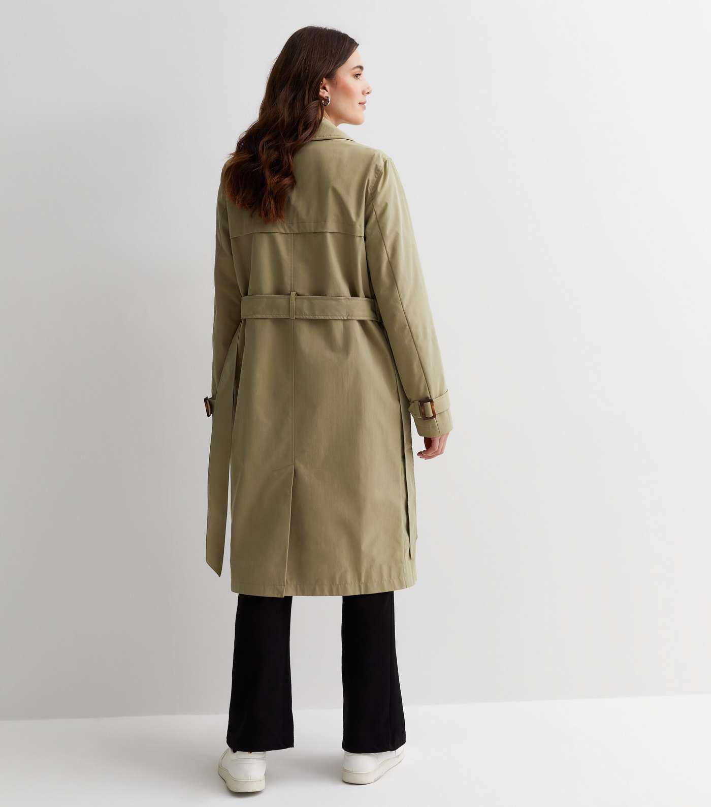 Olive Belted Trench Coat Image 4