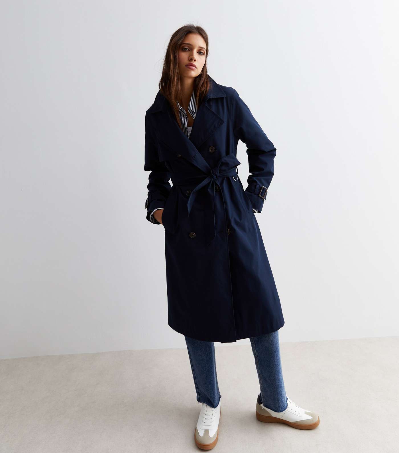 Navy Belted Trench Coat Image 2