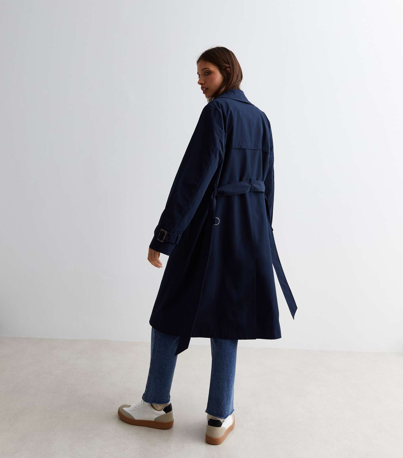Navy Belted Trench Coat Image 4