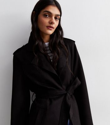 Black belted duster coat hotsell